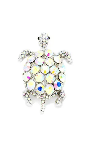 0611 Silver AB Clear Crystal turtle brooch