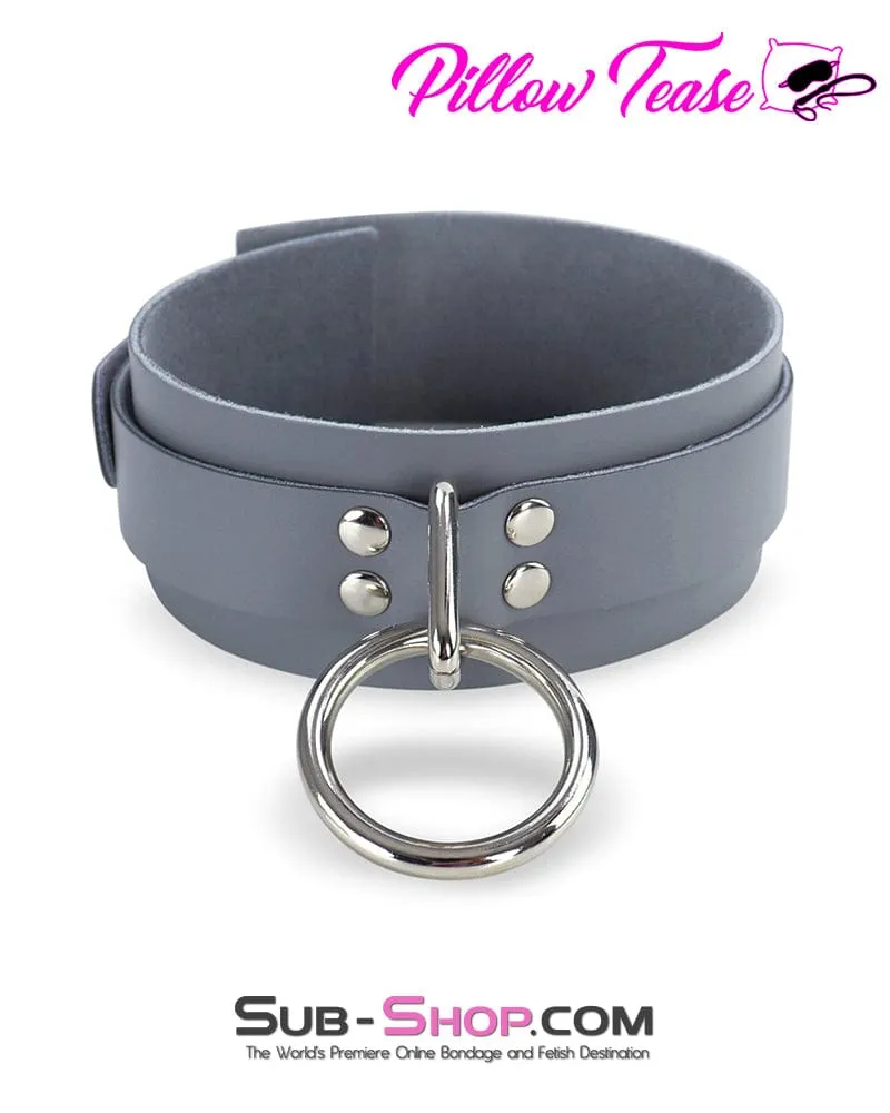 0654A      Steel Grey Leather Bondage Collar