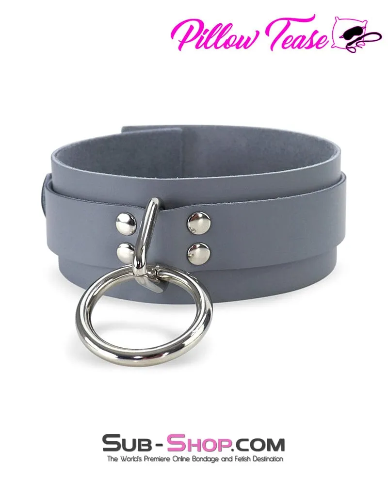 0654A      Steel Grey Leather Bondage Collar