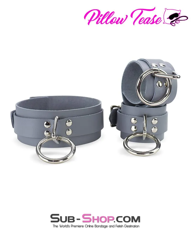 0654A      Steel Grey Leather Bondage Collar