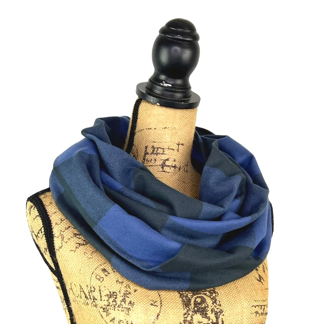 100% Organic Cotton Buffalo Plaid Large Block in Indigo and Black Infinity and Blanket Scarves