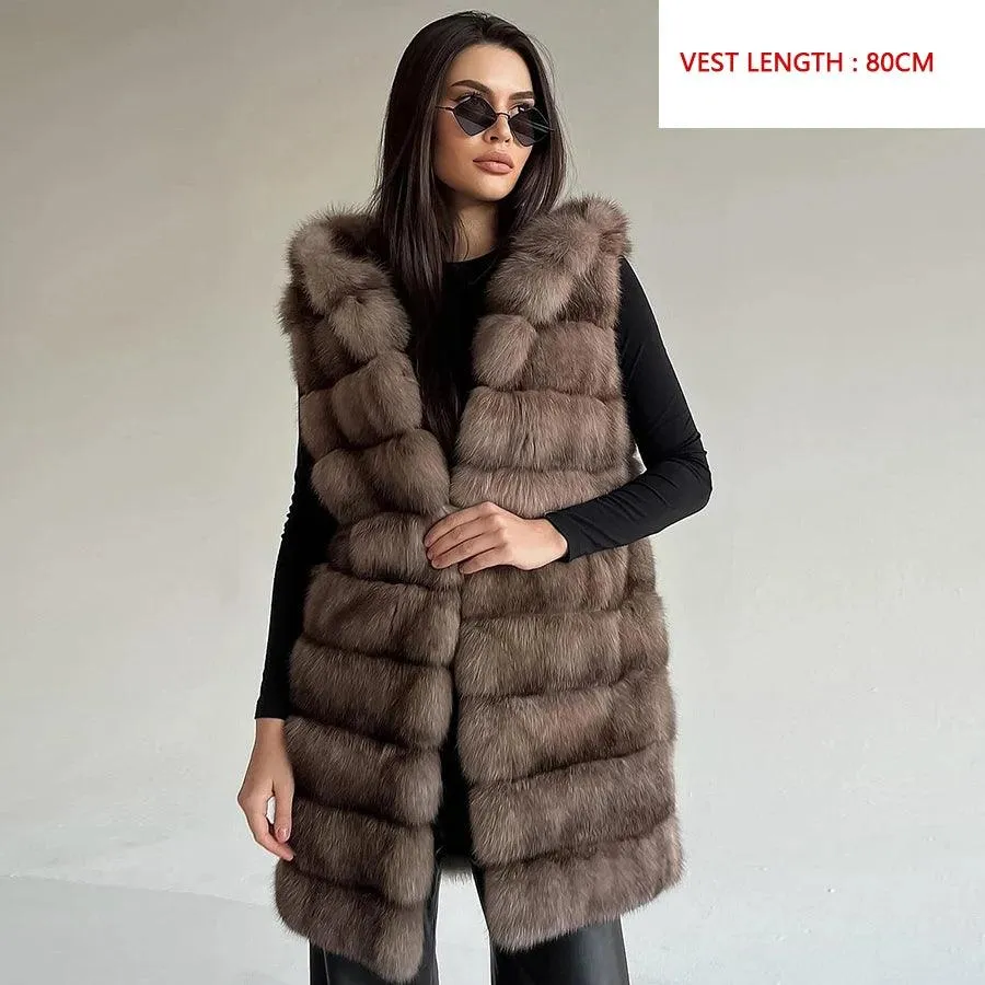 2024 Women's Luxury Fox Fur Vest Ã¢â‚¬â€œ Mid-Long Waistc...