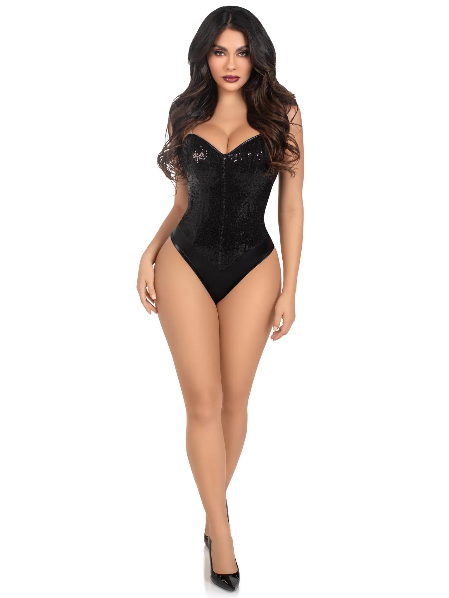 2PC Sequin Boned Snap Crotch Bodysuit