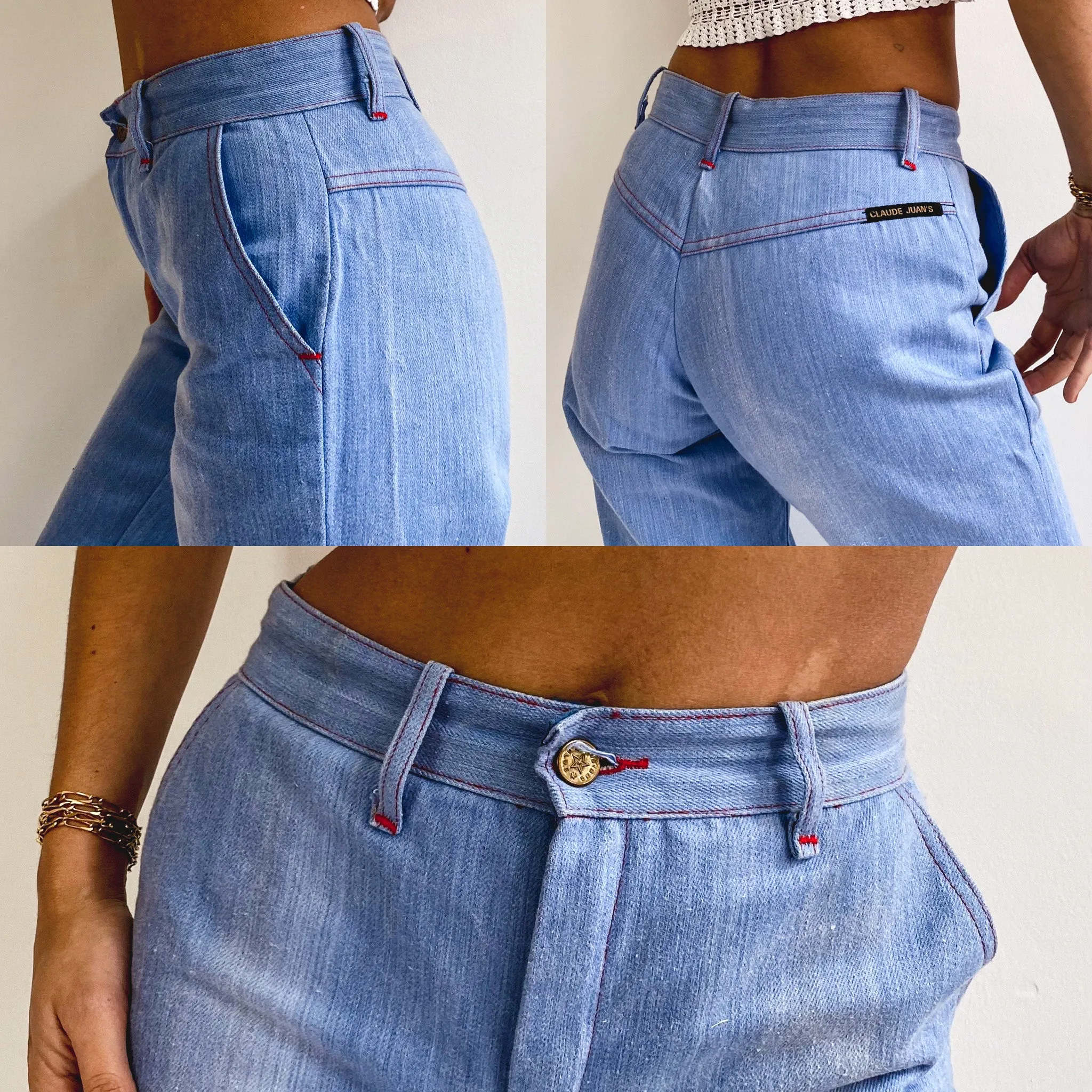 70s vintage light blue washed bell bottom jeans XS-S