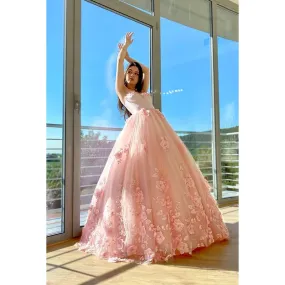 A-Line Strapless Tulle Appliques Sleeveless Prom Evening Formal Dress