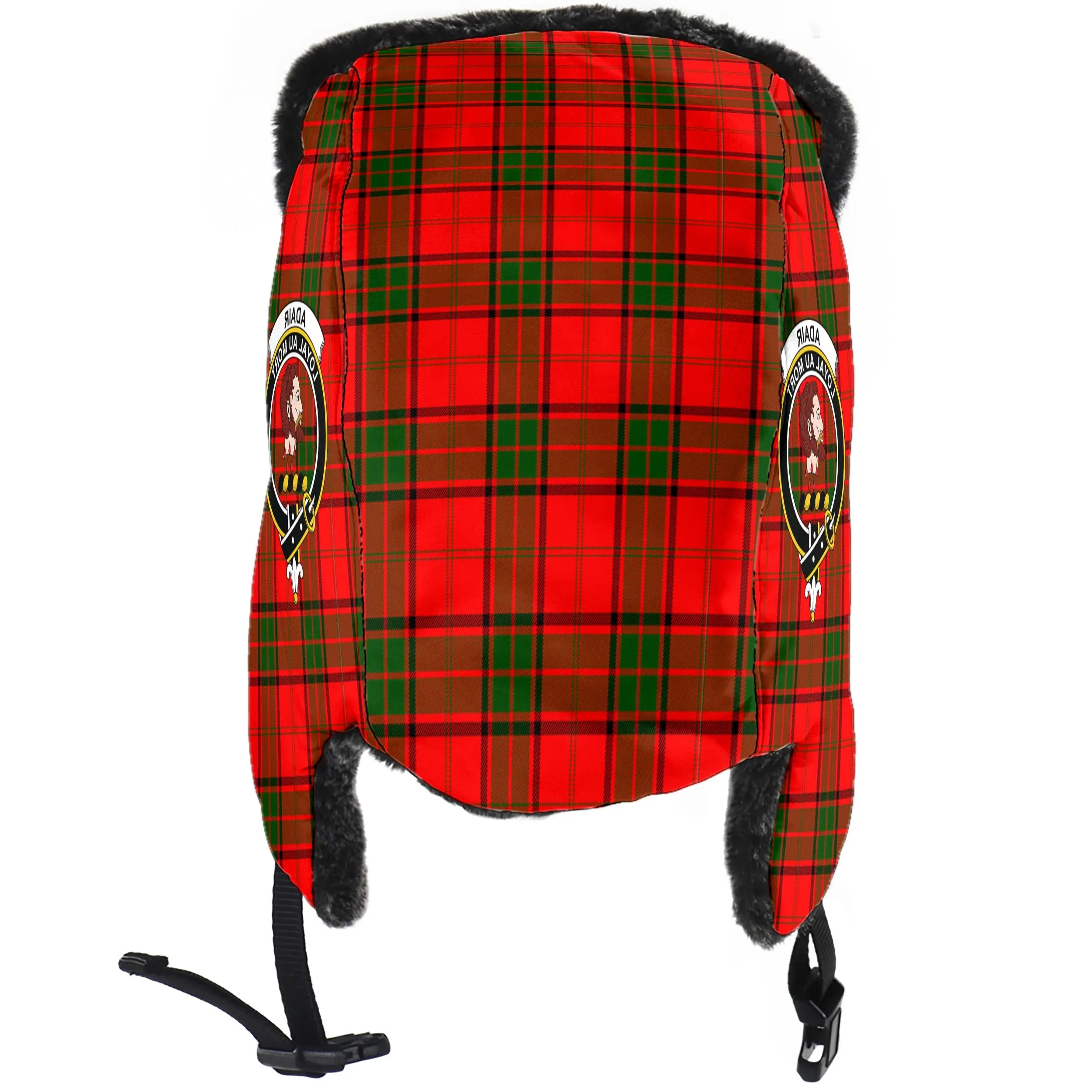 Adair Tartan Winter Trapper Hat with Family Crest