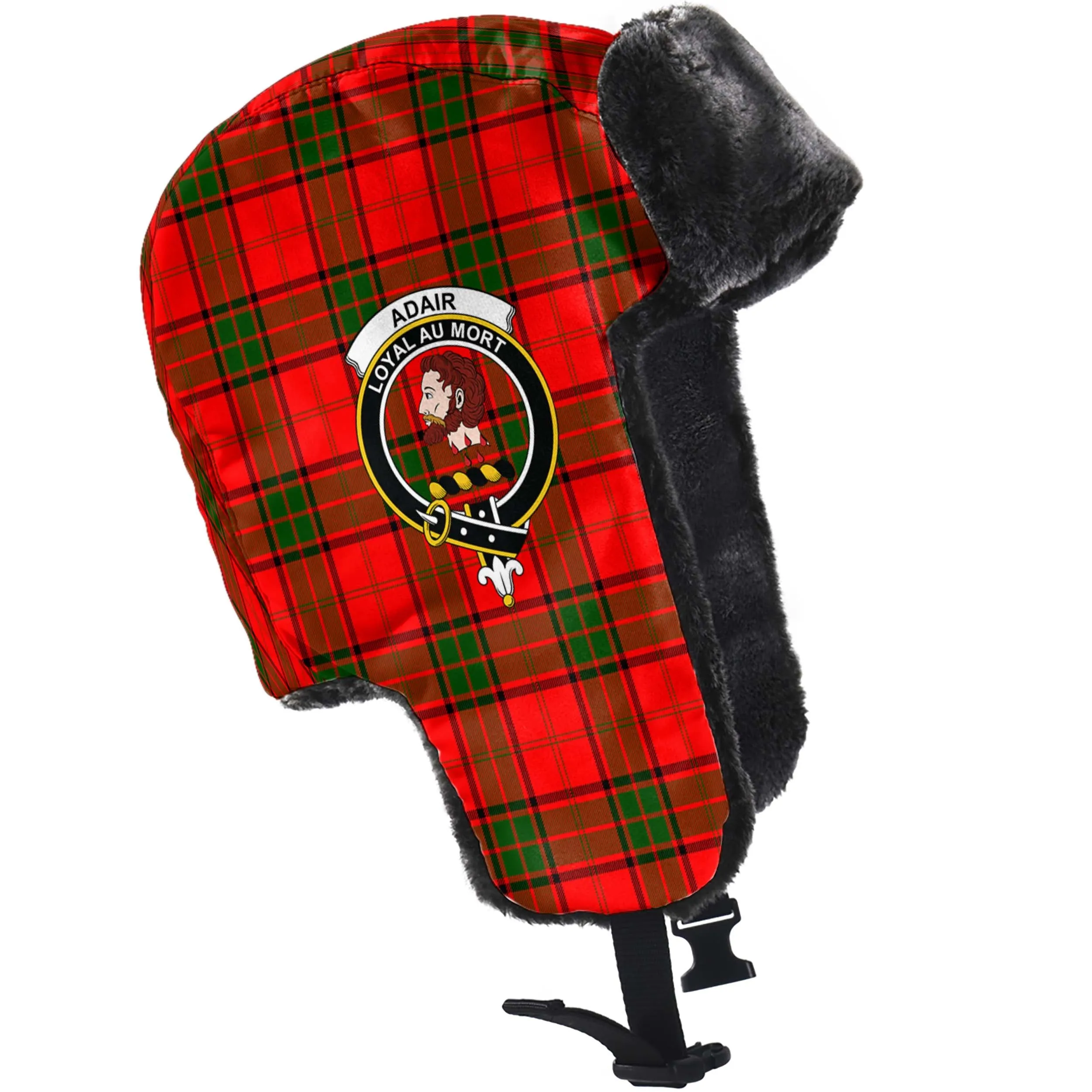 Adair Tartan Winter Trapper Hat with Family Crest