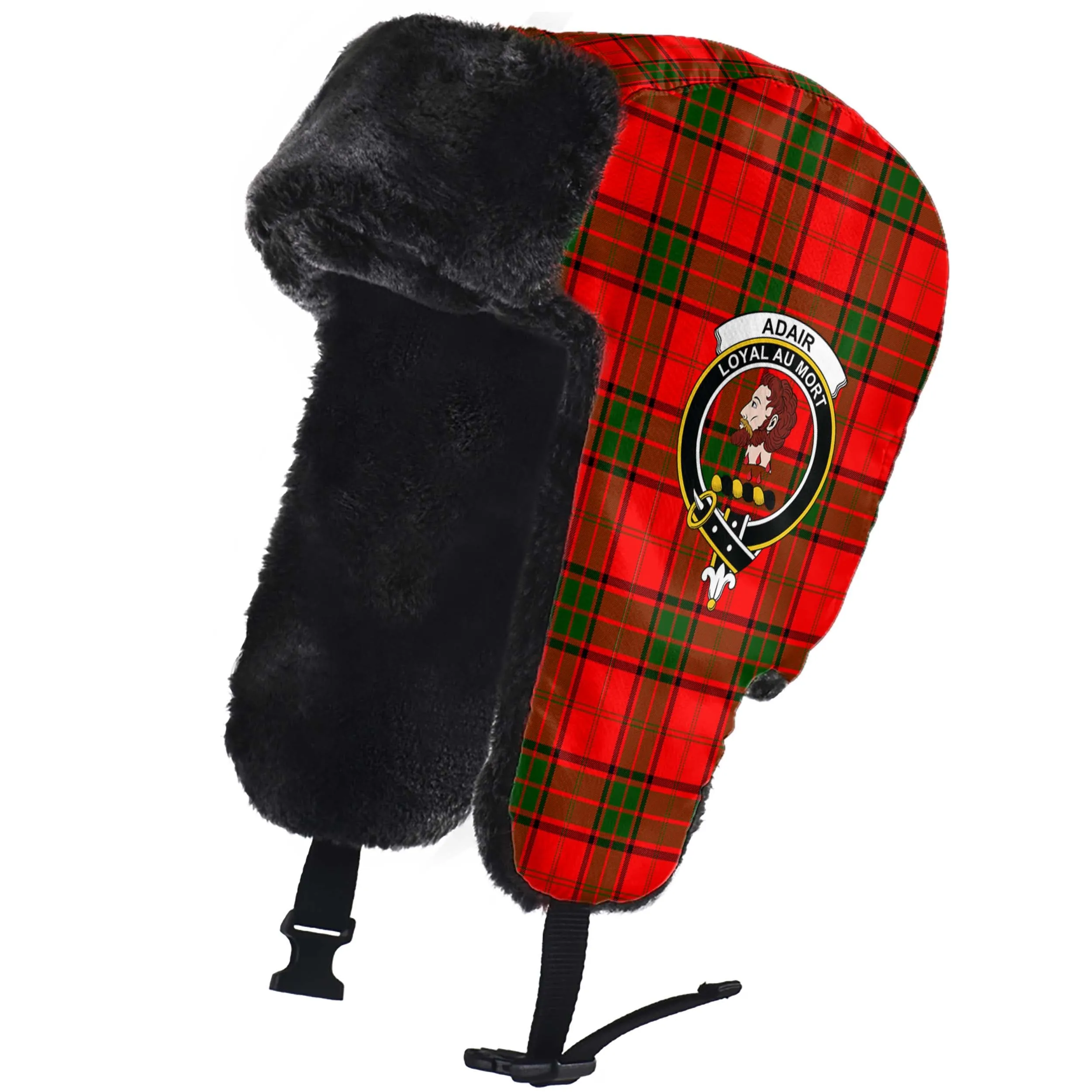 Adair Tartan Winter Trapper Hat with Family Crest