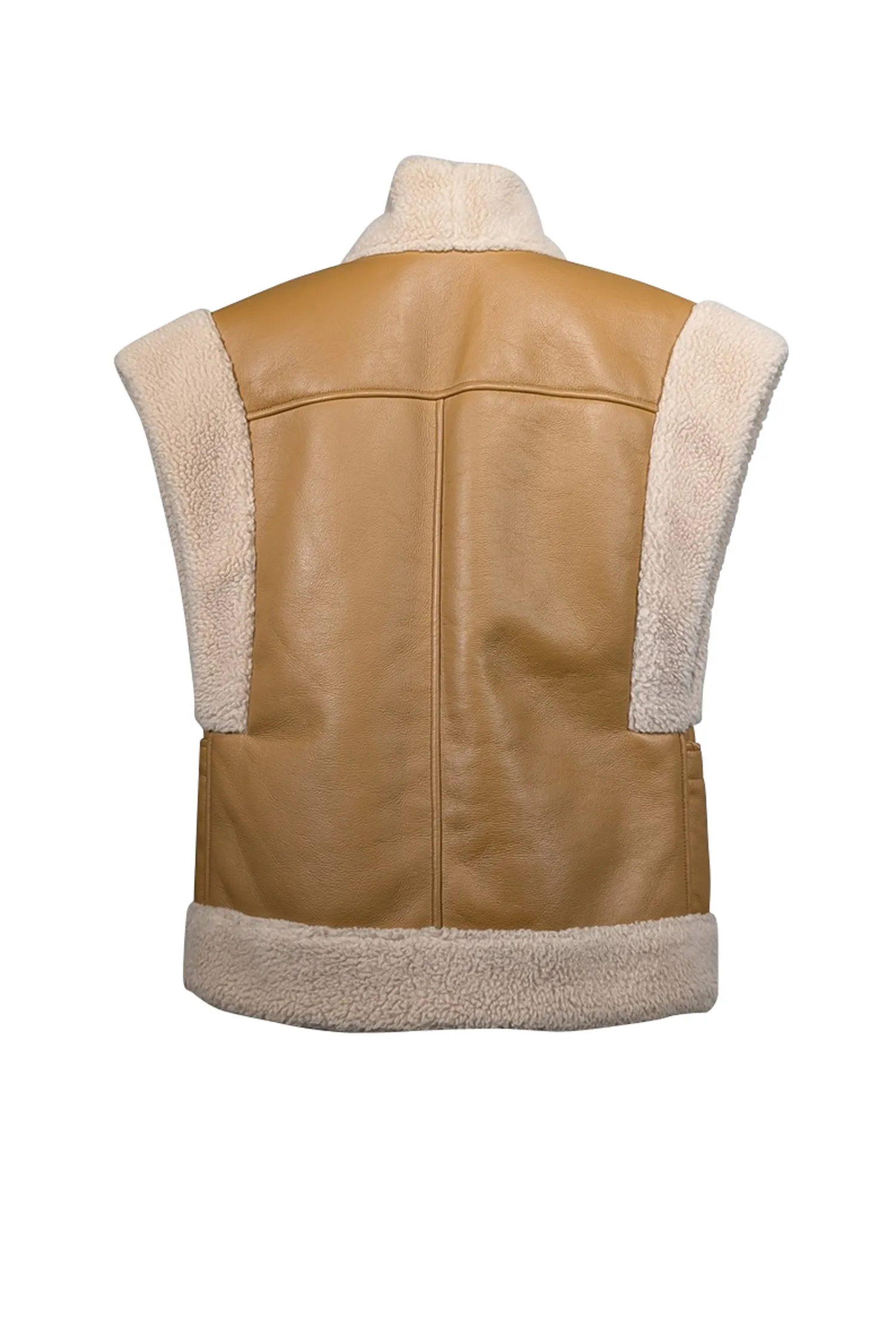 A.L.C. - Tan Faux Leather Vest w/ Wool Blend Trim Sz XS