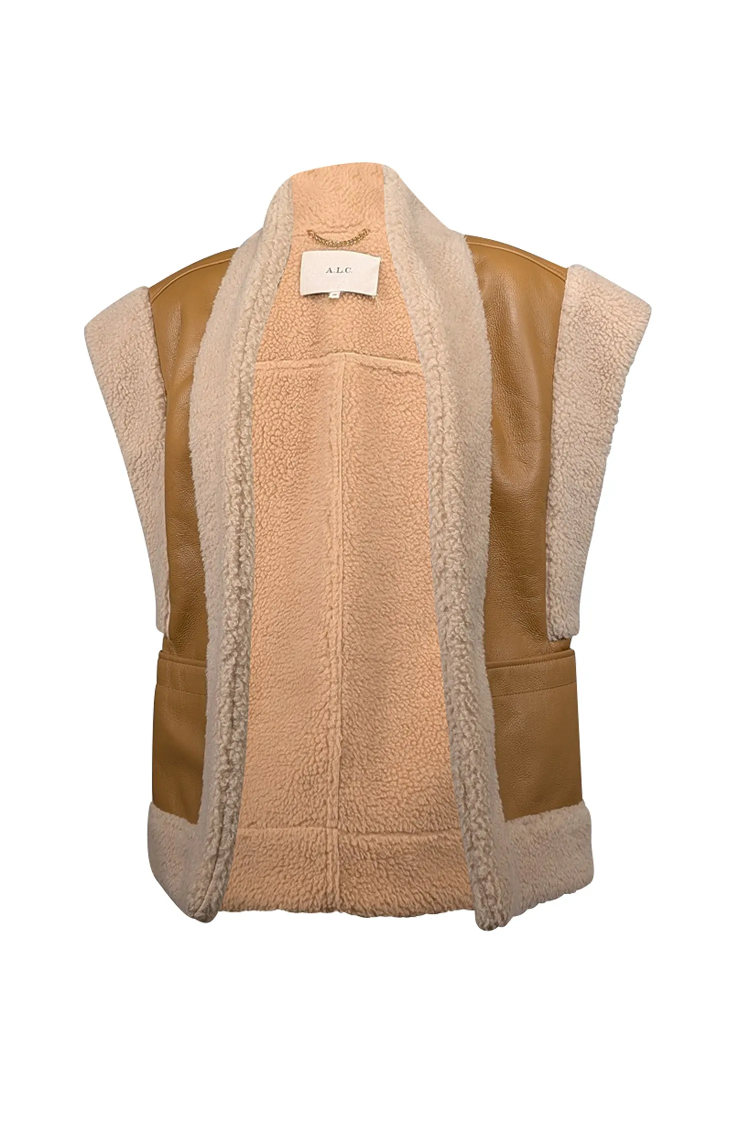 A.L.C. - Tan Faux Leather Vest w/ Wool Blend Trim Sz XS