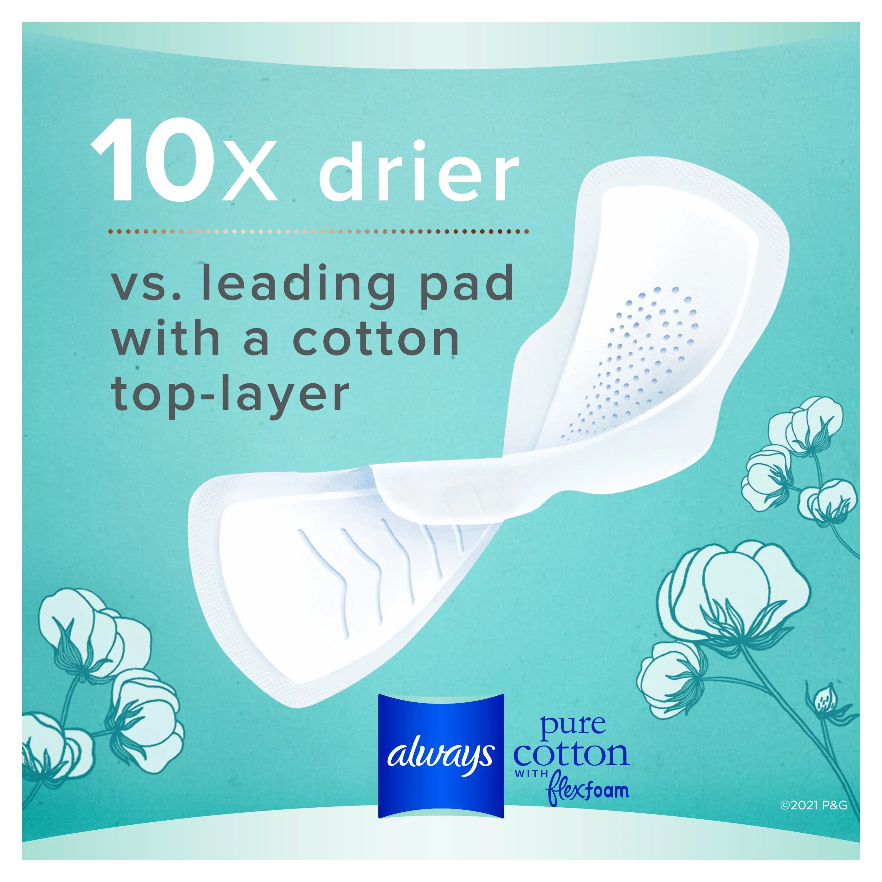 Always Pure Cotton Feminine Pads With WIngs, Size 2, Heavy Absorbency, 24 Count