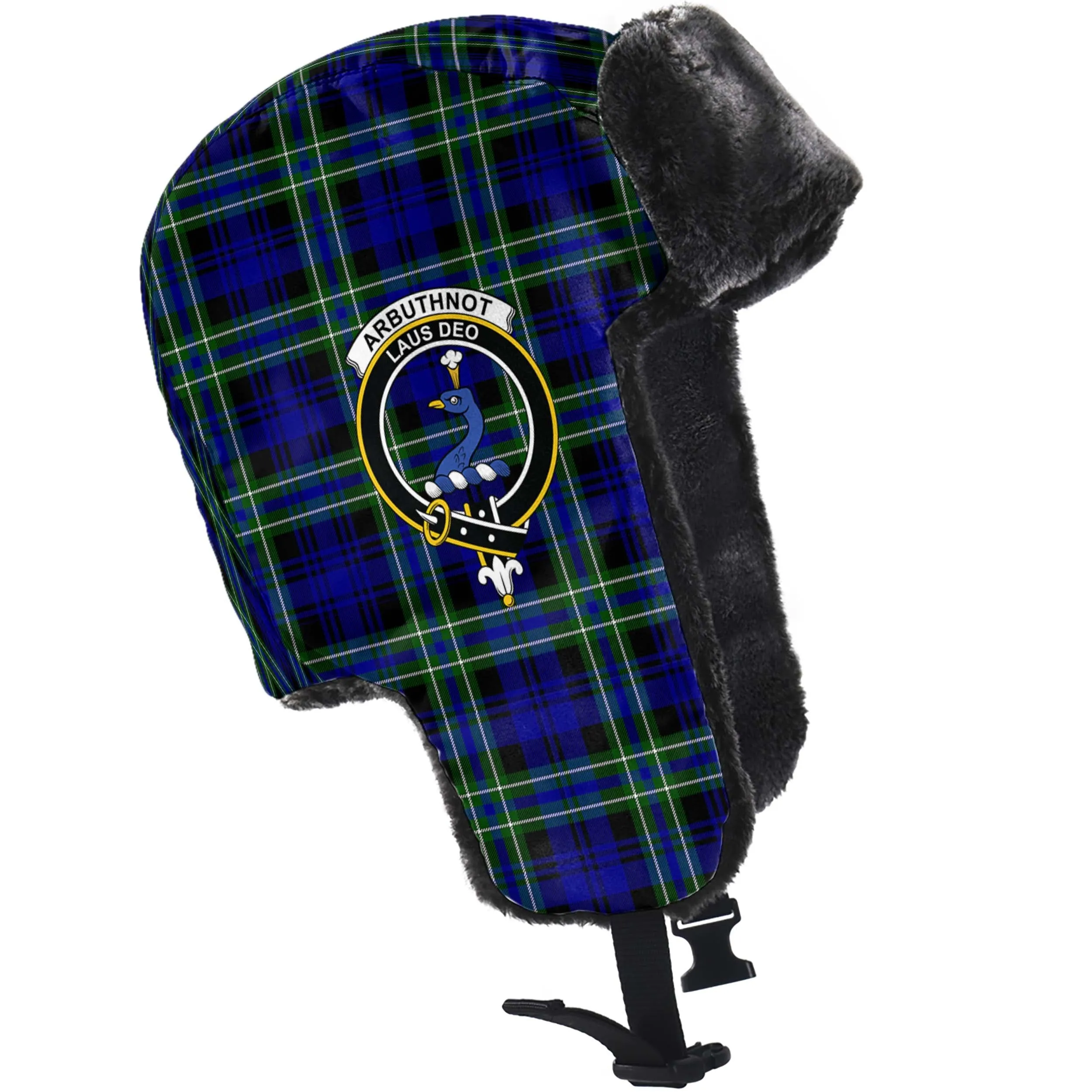 Arbuthnot Modern Tartan Winter Trapper Hat with Family Crest