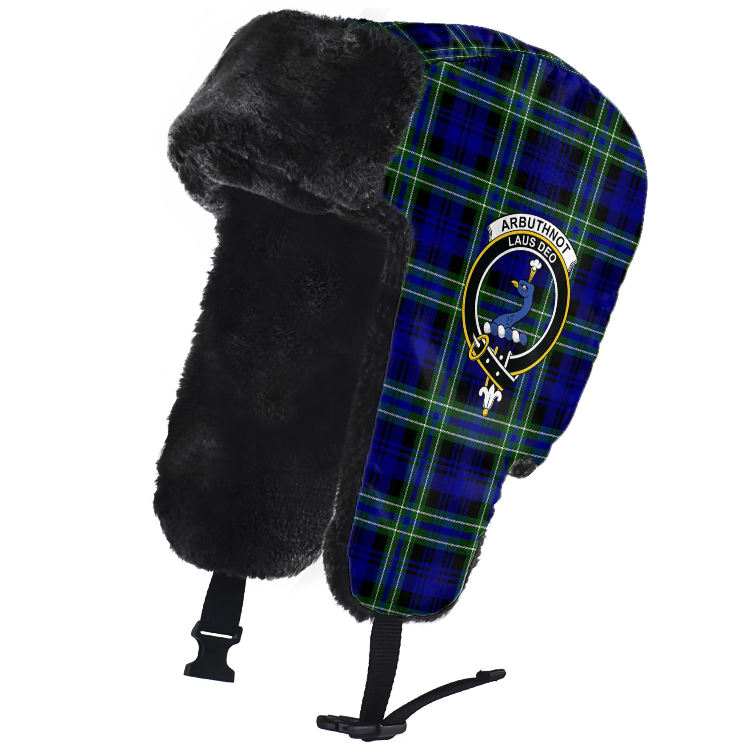 Arbuthnot Modern Tartan Winter Trapper Hat with Family Crest