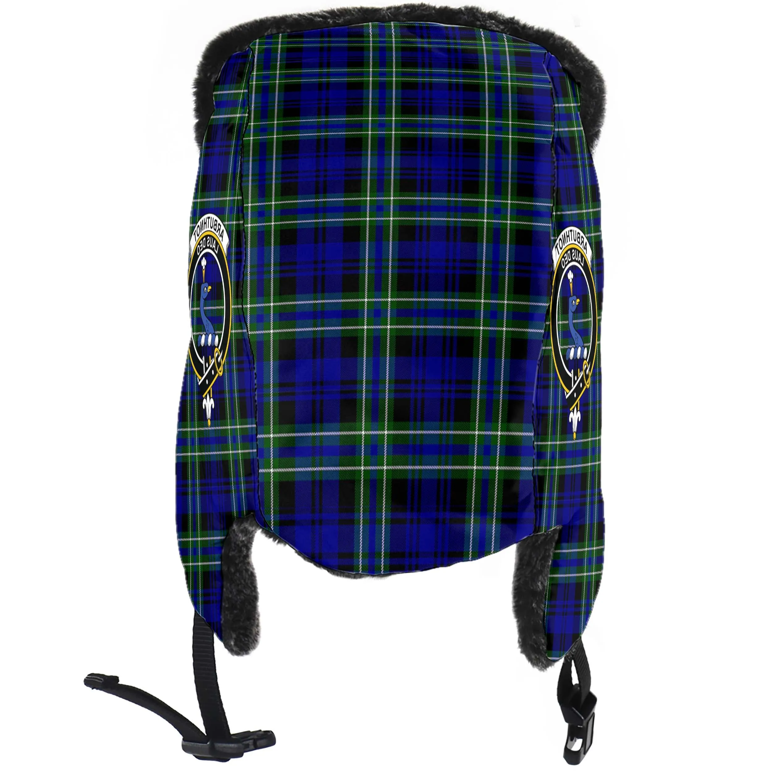 Arbuthnot Modern Tartan Winter Trapper Hat with Family Crest