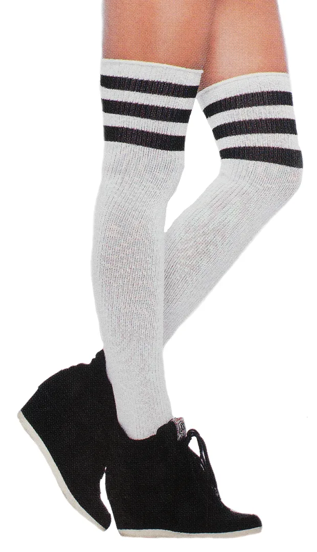 ATHLETIC THIGH HIGH SOCKS WHT/BLK