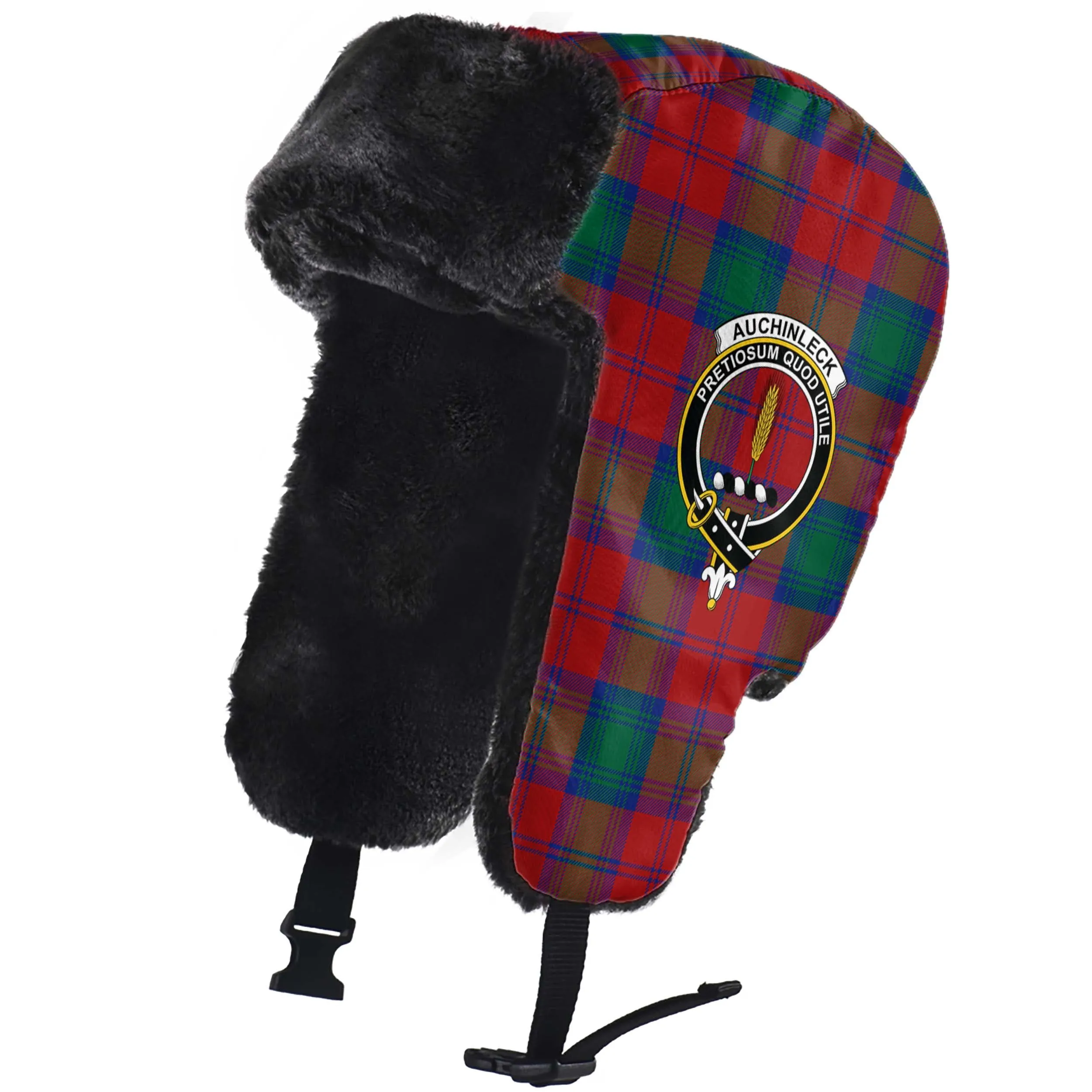 Auchinleck (Affleck) Tartan Winter Trapper Hat with Family Crest