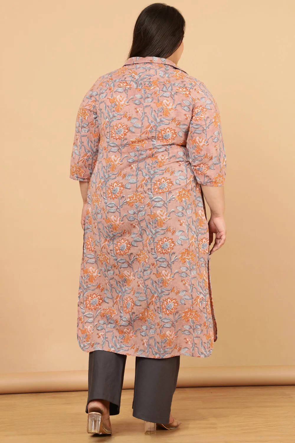 Authentic Handblock Printed Earthen Pink Kurta Shrug