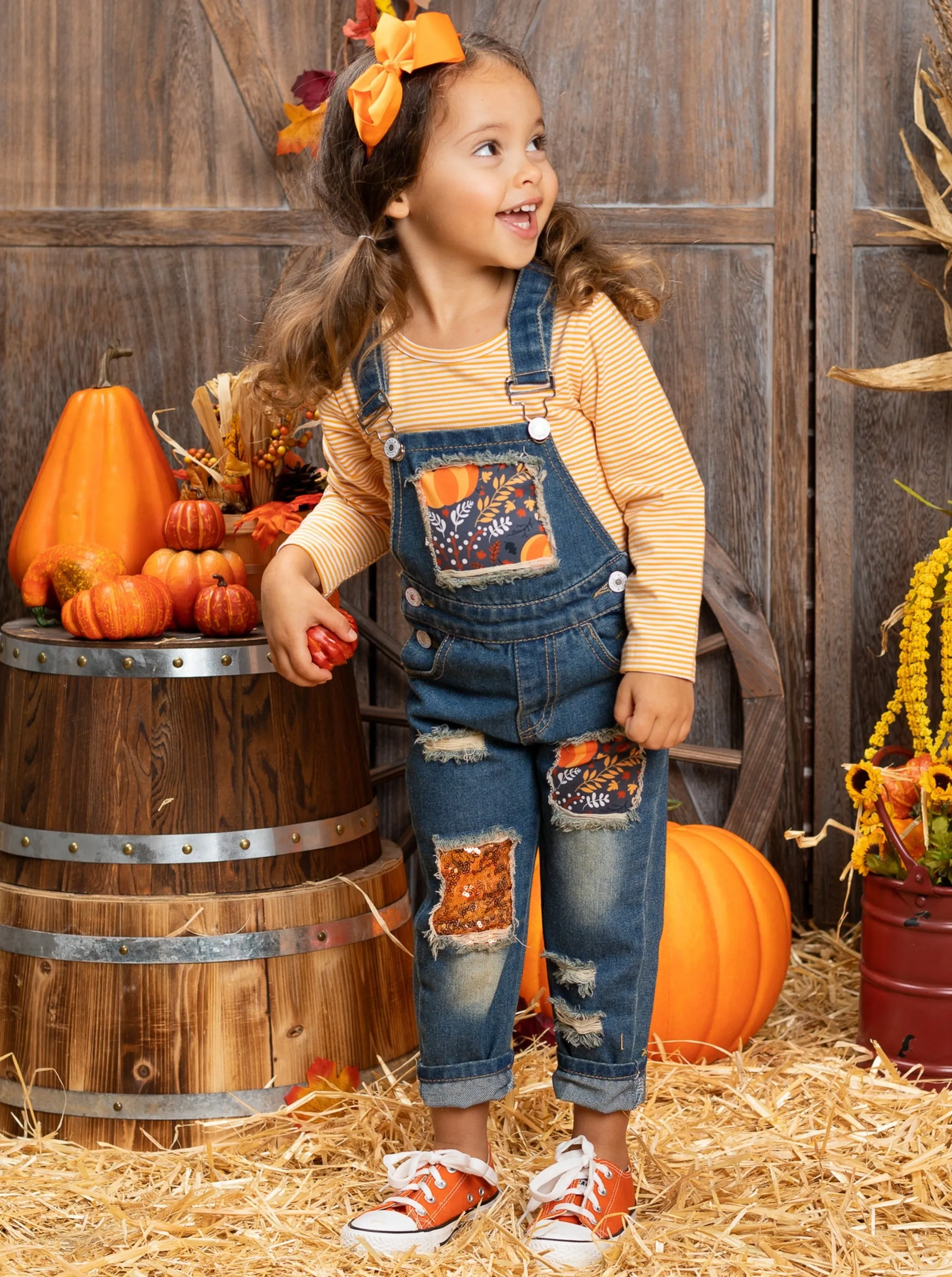 Autumn Vibes Patched Overall Jeans Set