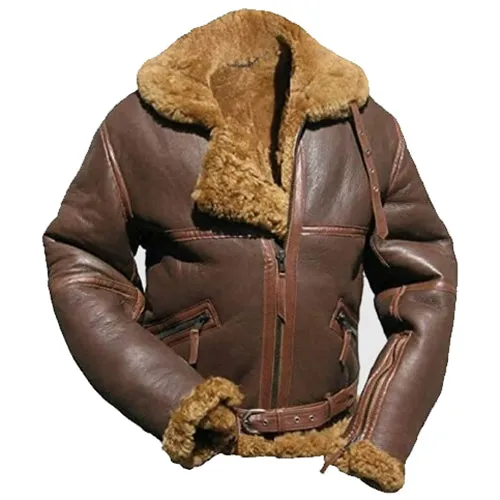 Aviator Pilot Flying Fur Shearling B3 Raf Brown Jacket