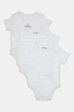 Babies Ecru And Beige Printed Bodysuit Set (Pack Of 3)