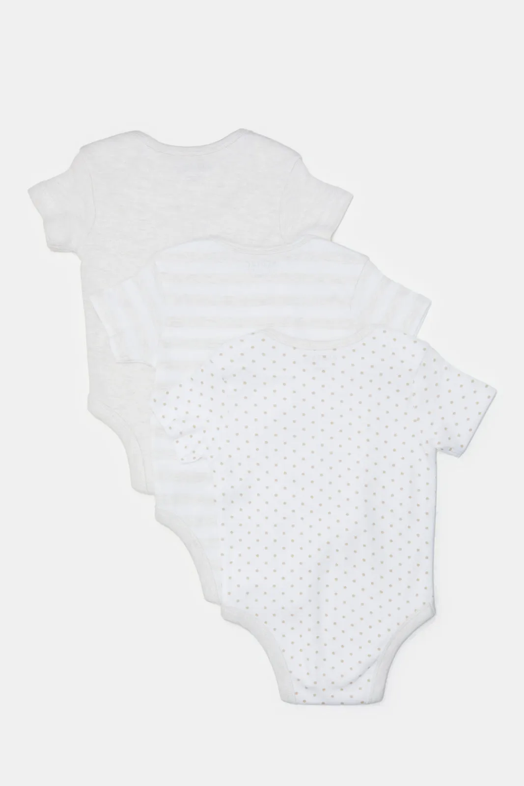 Babies Ecru And Beige Printed Bodysuit Set (Pack Of 3)