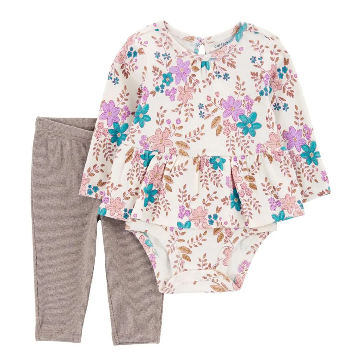 Baby Girls' 2-Piece Floral Peplum Bodysuit Pant Set 1R965710