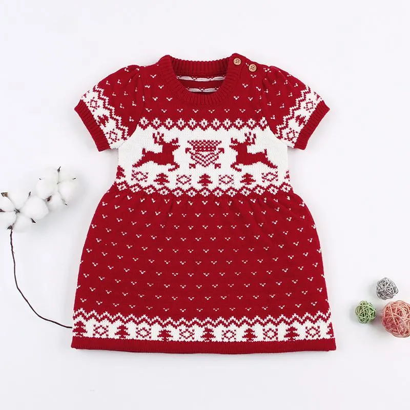 Baby Toddler Girl Christmas Reindeer Crochet Dress