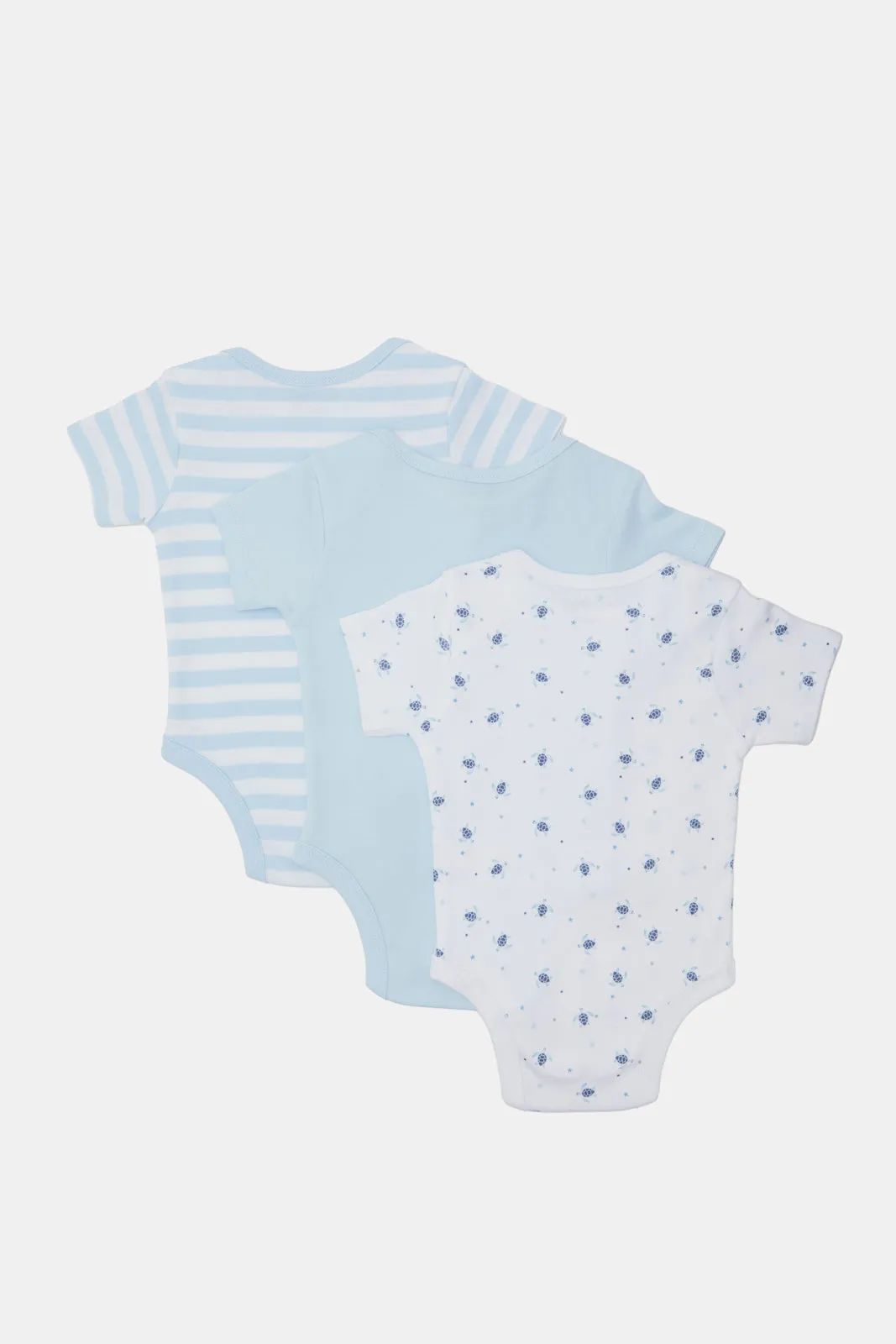 Baby White And Blue Printed Bodysuit Set (Pack Of 3)