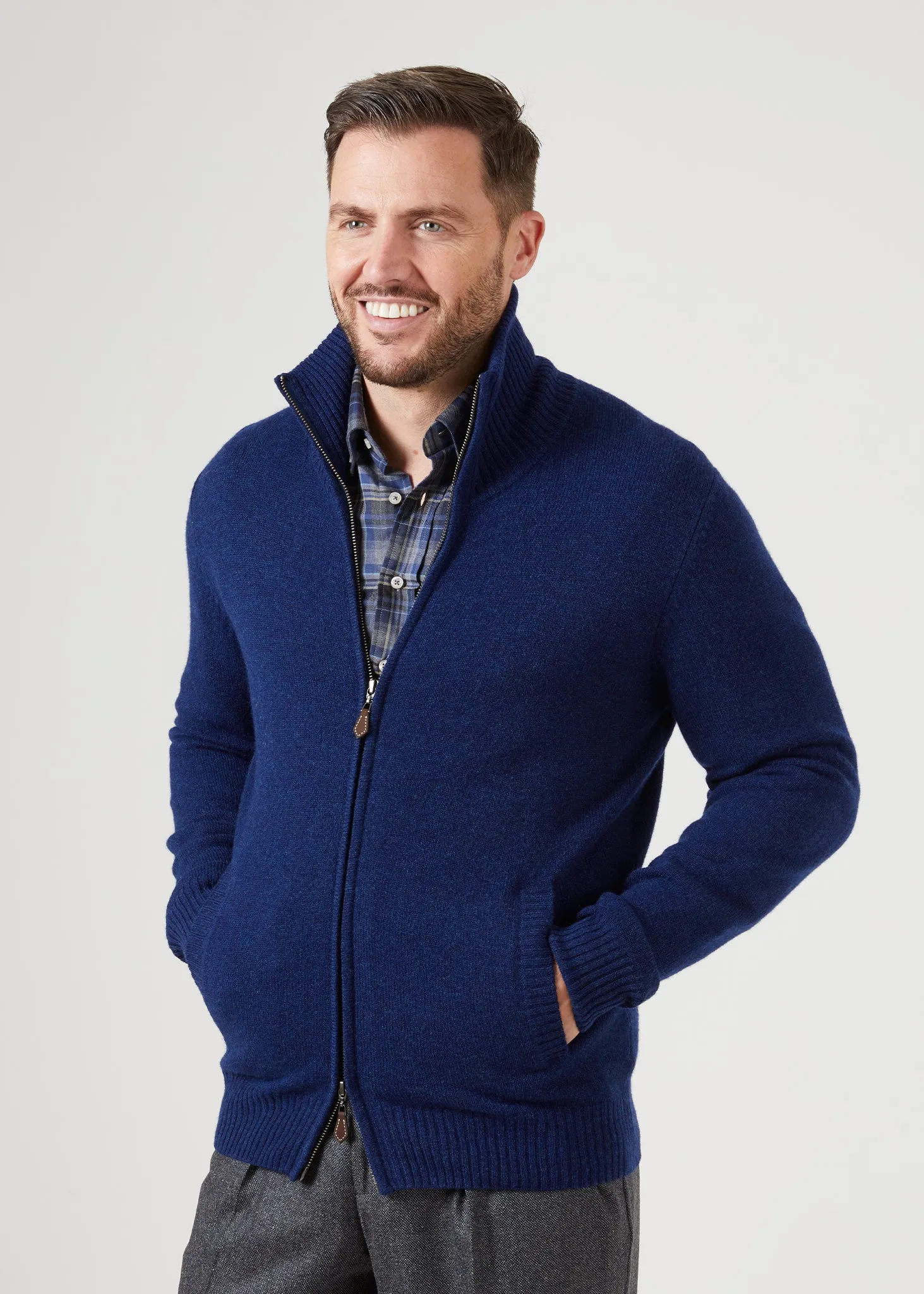 Ballater Lambswool Zipped Jumper In Indigo - Regular Fit