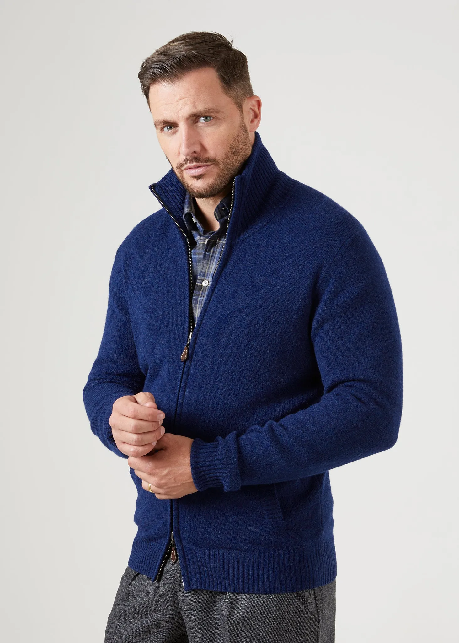 Ballater Lambswool Zipped Jumper In Indigo - Regular Fit