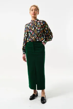 Balthazar Baby Cord Dark Green Midi Pencil Skirt