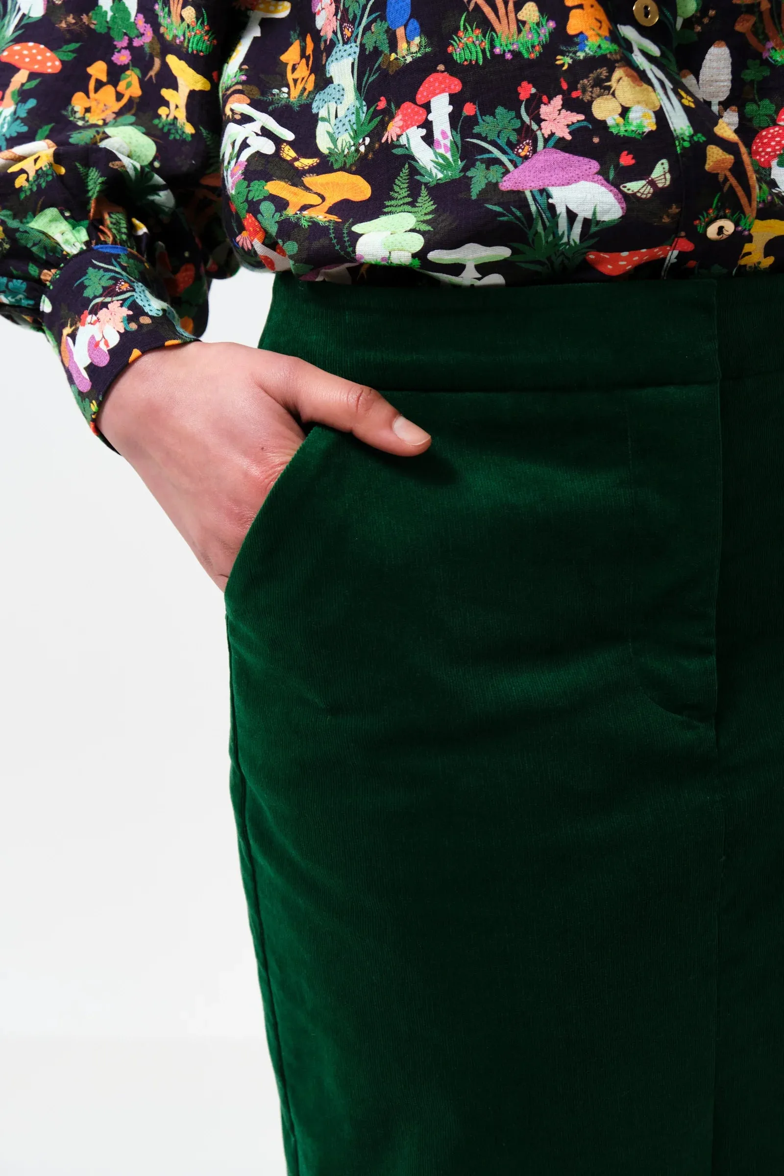 Balthazar Baby Cord Dark Green Midi Pencil Skirt