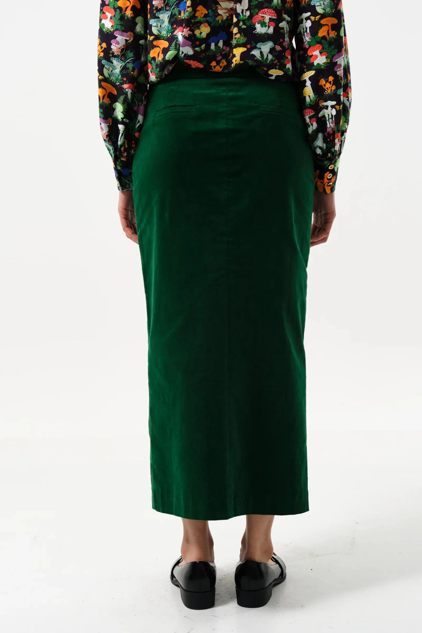 Balthazar Baby Cord Dark Green Midi Pencil Skirt