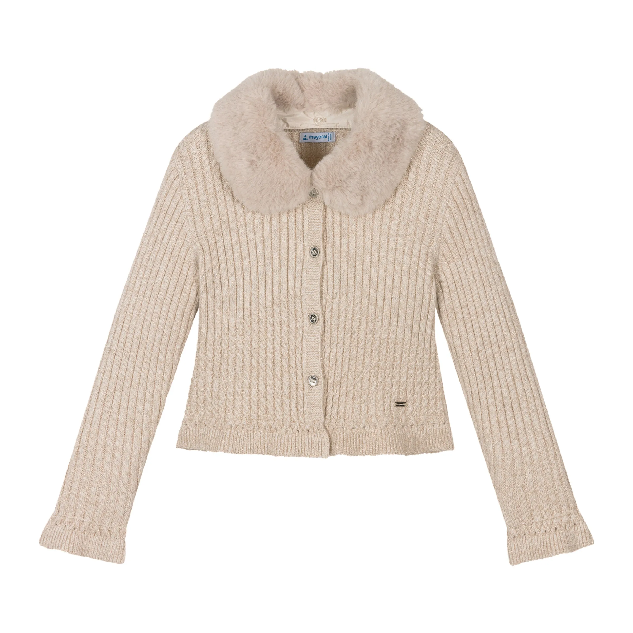 Beige Faux Fur Collar Cardigan