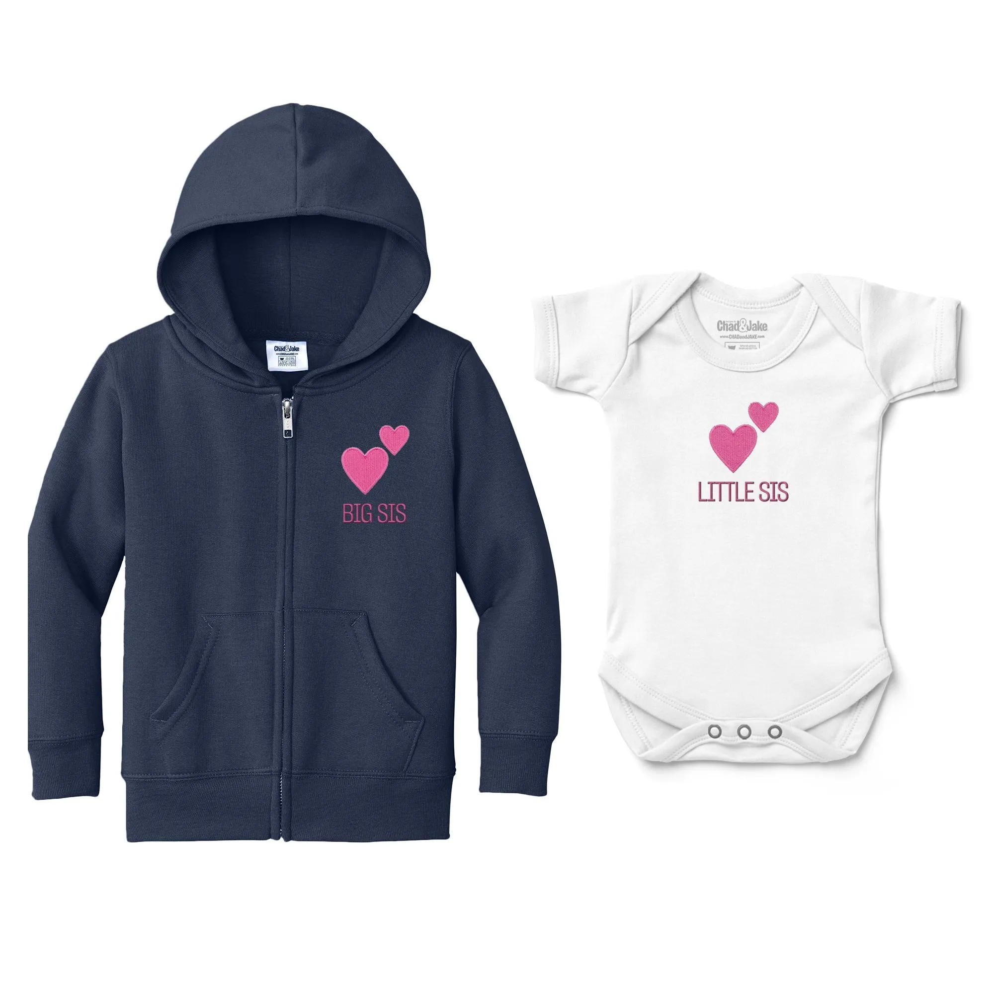 Big Sis Little Sis 2 Hearts Emoji - Full Zip Sweatshirt & Bodysuit Set