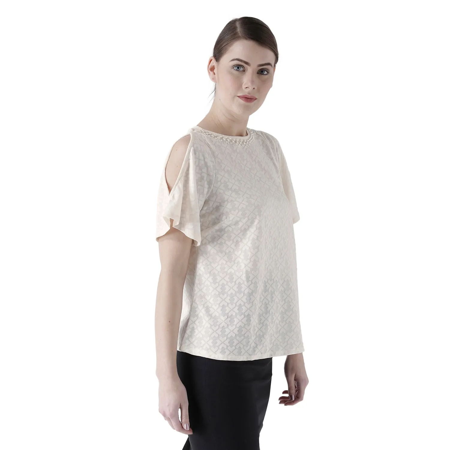 Birch Self Design Top With Pearl Neck