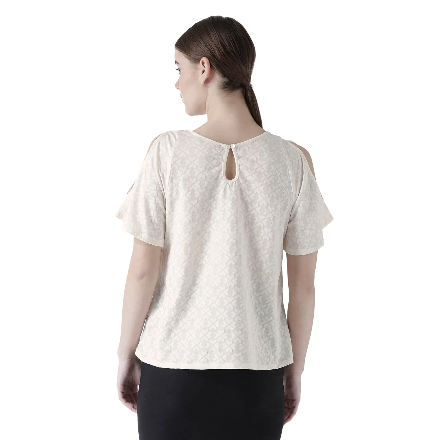 Birch Self Design Top With Pearl Neck