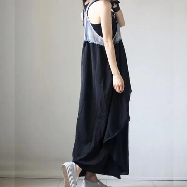 Black & Blue Long Denim Overall Dress