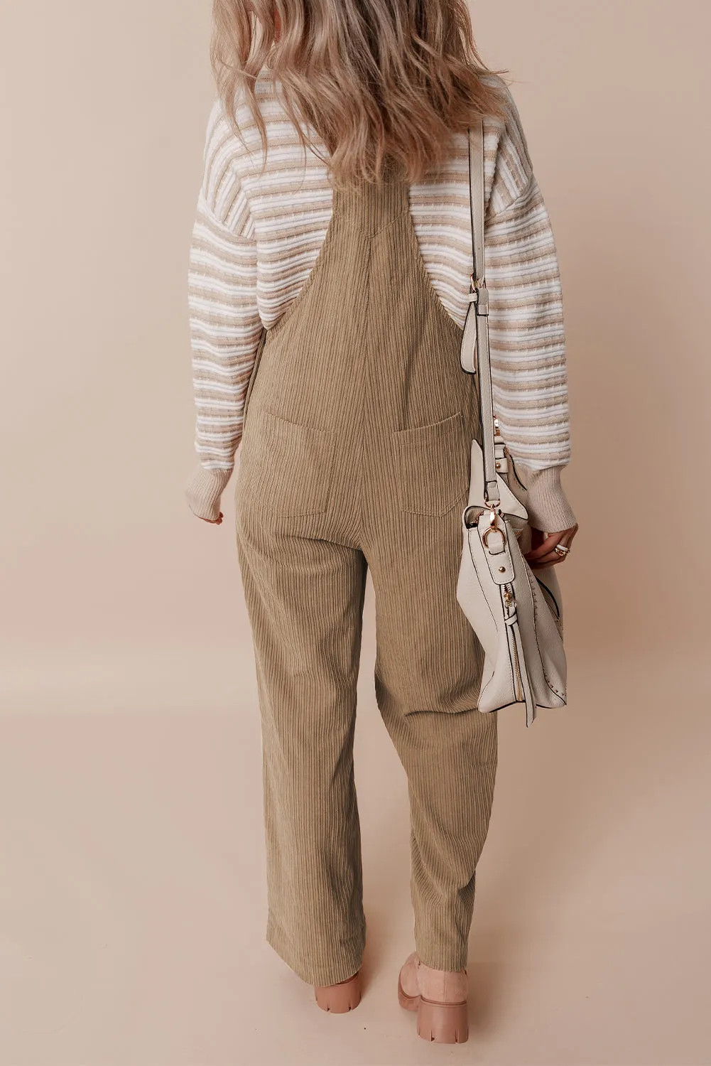 Black Solid Pocketed Loose Fit Corduroy Overall