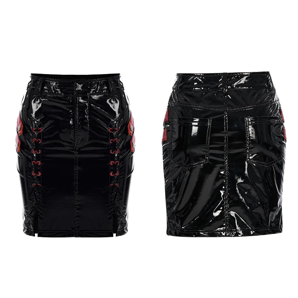 Black/Red Patent Leather Skirt