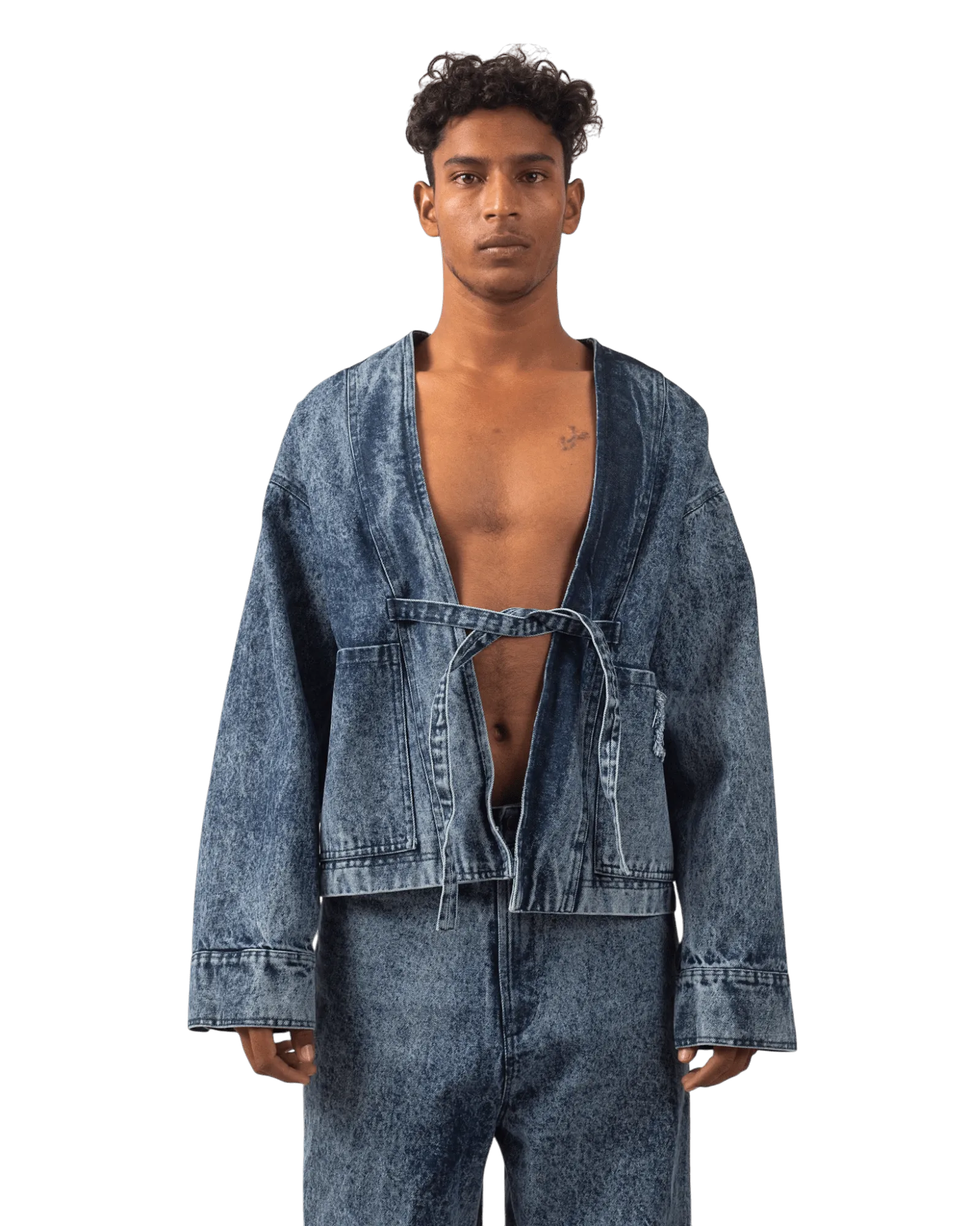 BLUE ACID WASH DENIM KIMONO