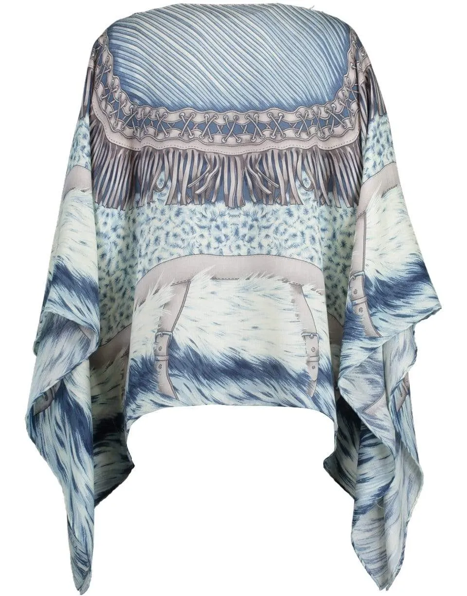 Blue Cashmere Printed Poncho