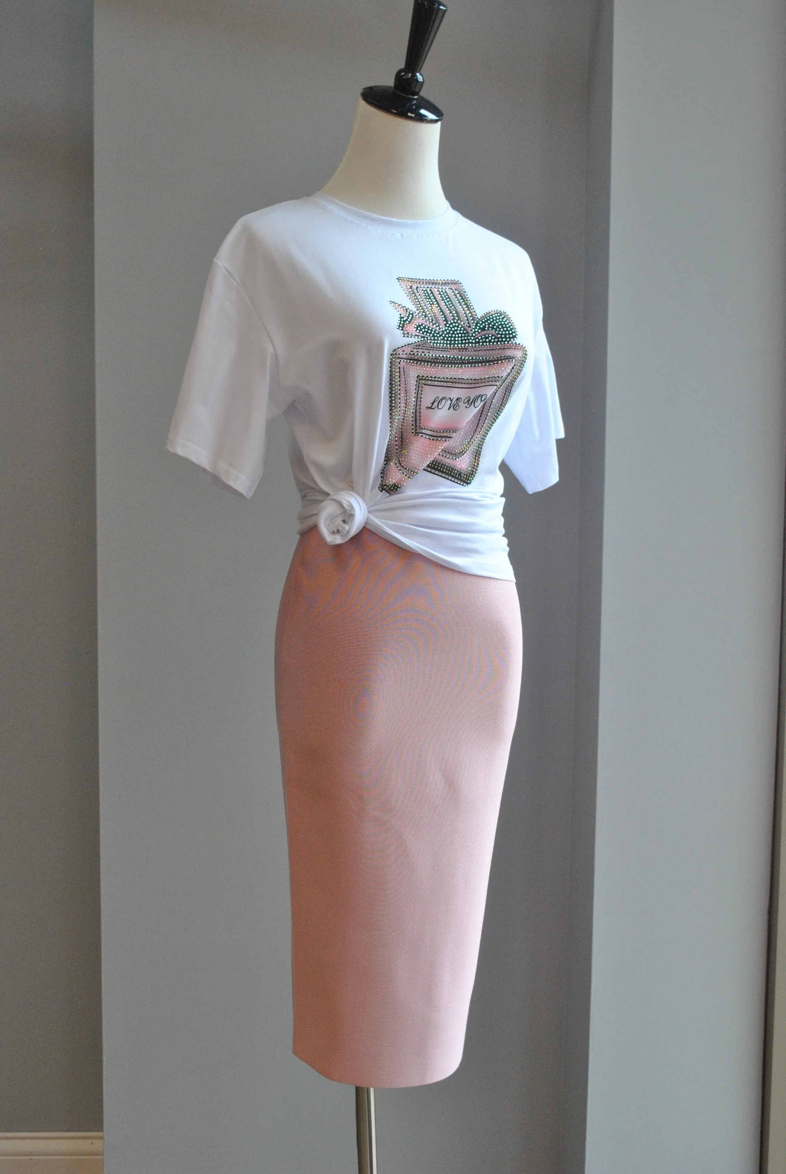 BLUSH PINK BANDAGE PENCIL SKIRT