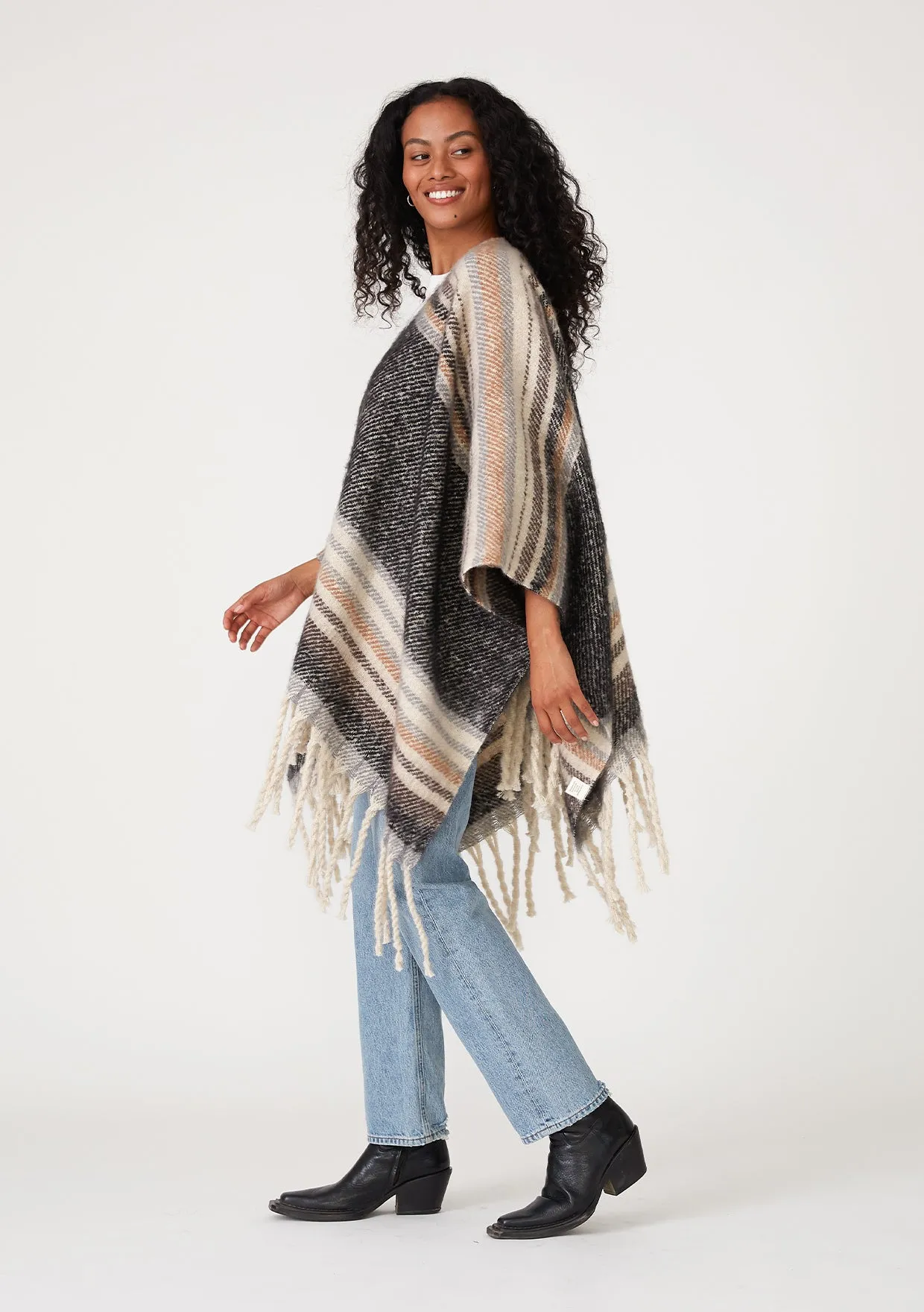 Bohemian Striped Fringe Poncho