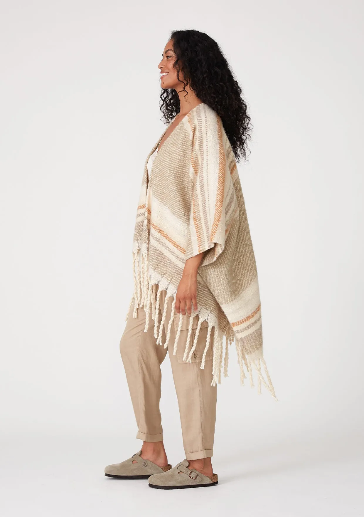 Bohemian Striped Fringe Poncho