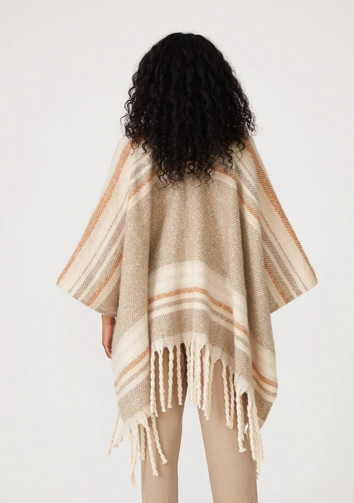 Bohemian Striped Fringe Poncho