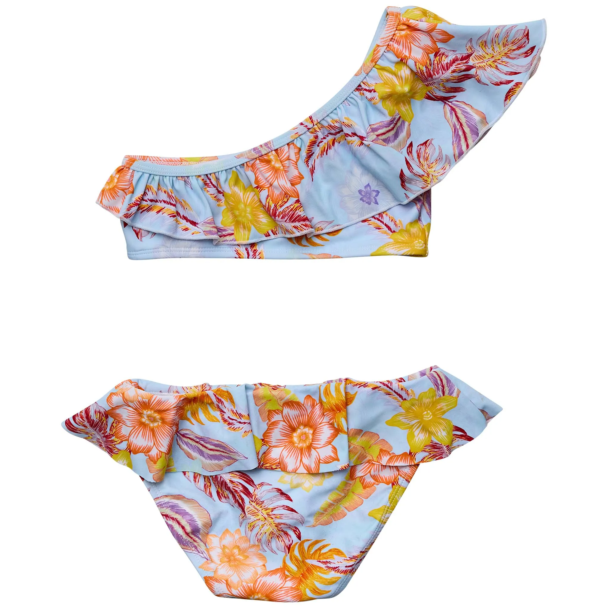 Boho Tropical Sustainable One Shoulder Frill Bikini