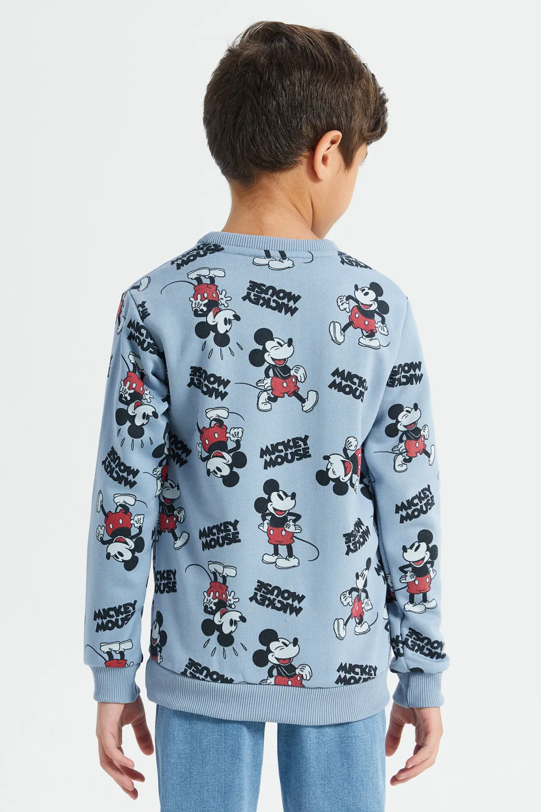 Boys Blue Mickey Mouse Print Sweatshirt