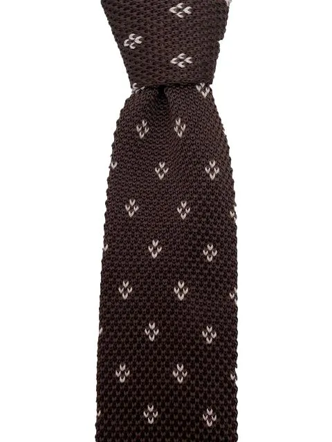 Brown and White Motif Knit Necktie