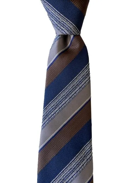 Brown, Navy Blue and Taupe Striped Necktie